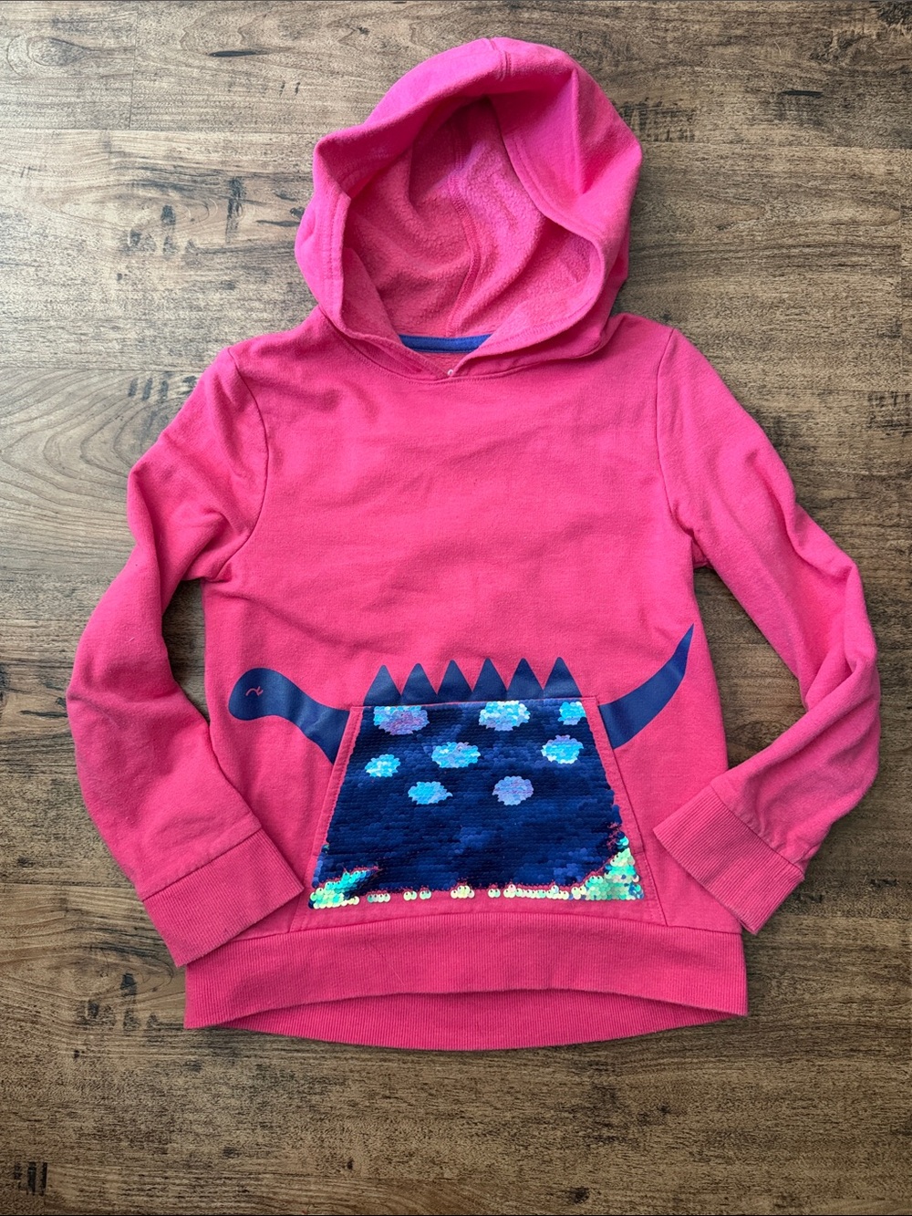 Girls' Pink Sequin Dino Hoodie size 7/8